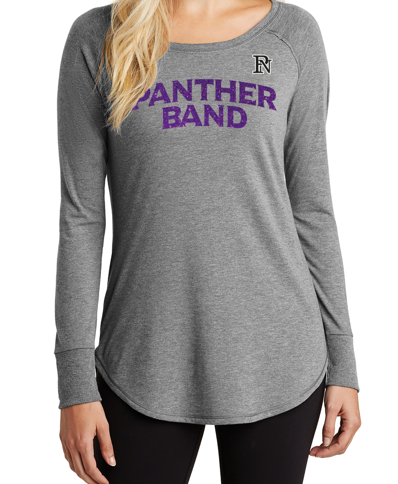 PURPLE GLITTER Ladies Fit Long Sleeve Scoop